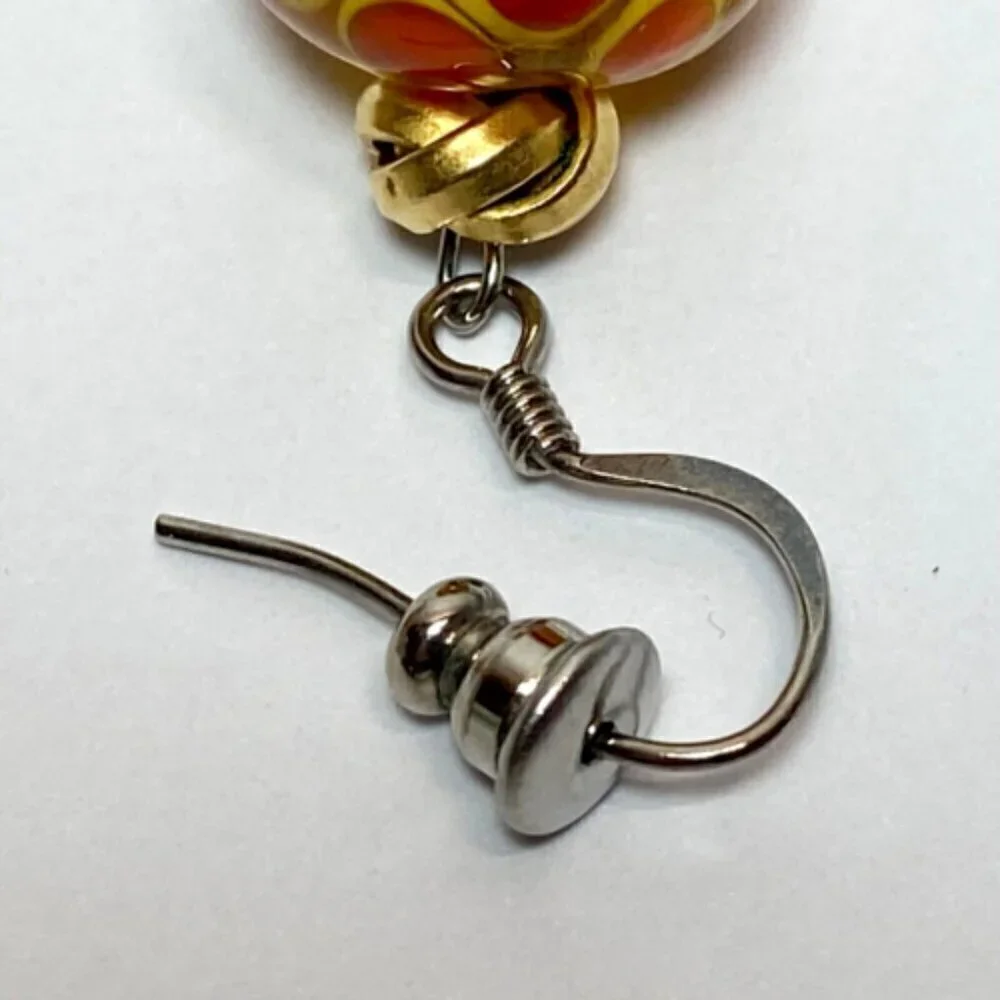 Murano Venetian Earrings Clear Glass Bead Multi‎ Color Polka Dot Dangle Hook VTG